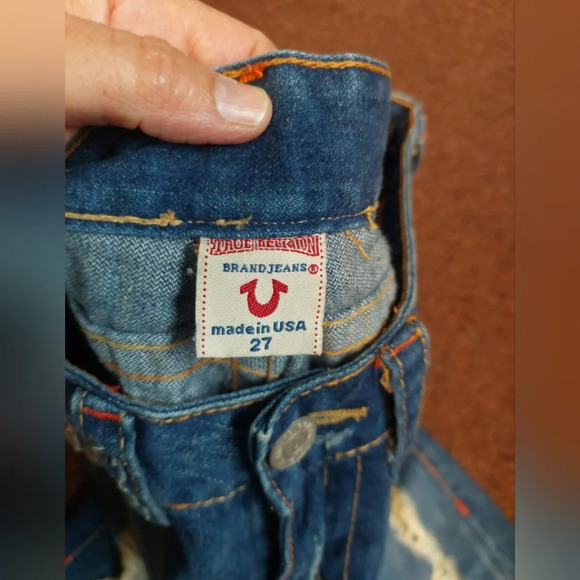 True Religion Bermuda Cut Off Jean Shorts Front Distressed 27 - Picture 7 of 8